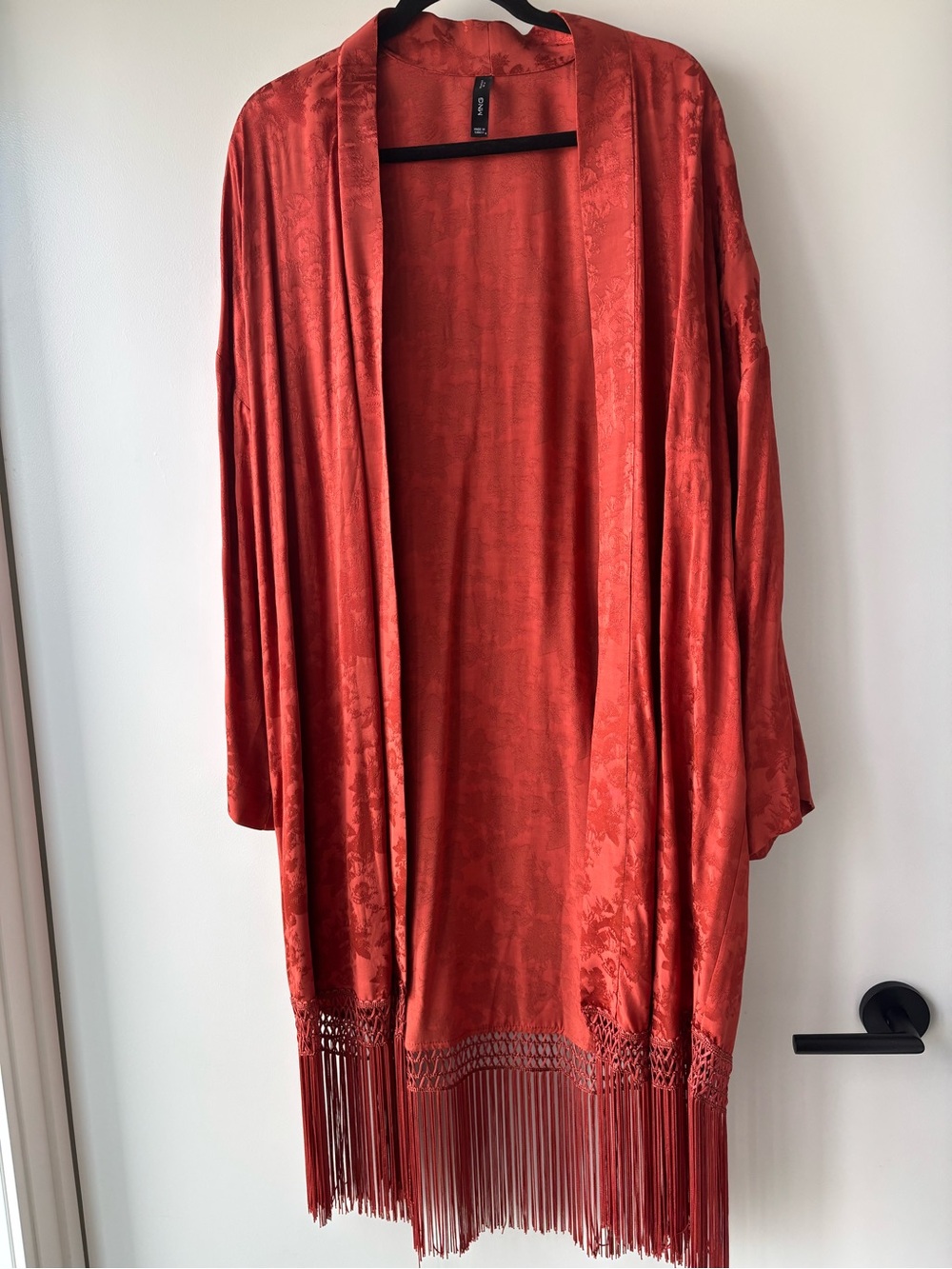 Mango Burnt Orange Jacquard Satin Kimono